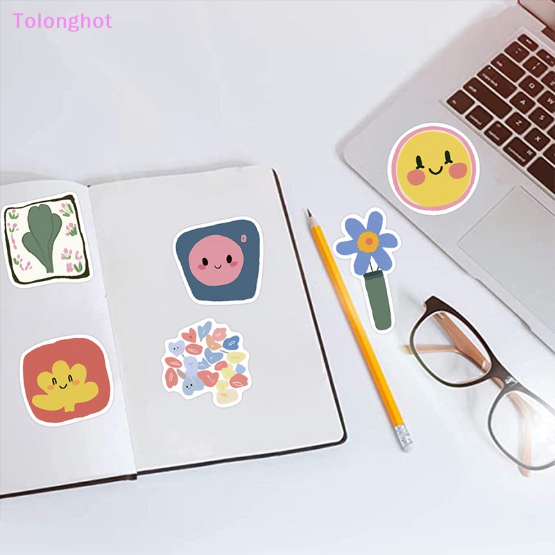 Tolonghot&gt; 50 Pcs Kartun Wajah Tersenyum Bunga Graffiti Stiker Gitar Koper Laptop Decal DIY Diary Telepon Notebook Album Kulkas Stiker well