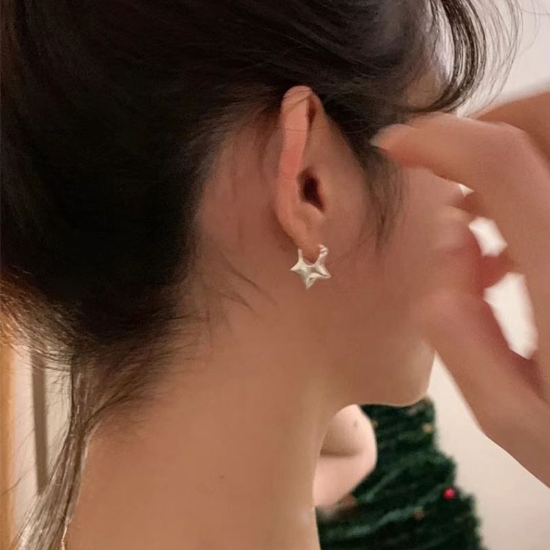 Pesta Hadir Perhiasan Paduan Berujung Lima Korea INS Fashion Perak Stud Anting Bintang Manis Keren Gadis Anting Geometris Stud Earring Punk Kreatif Sederhana