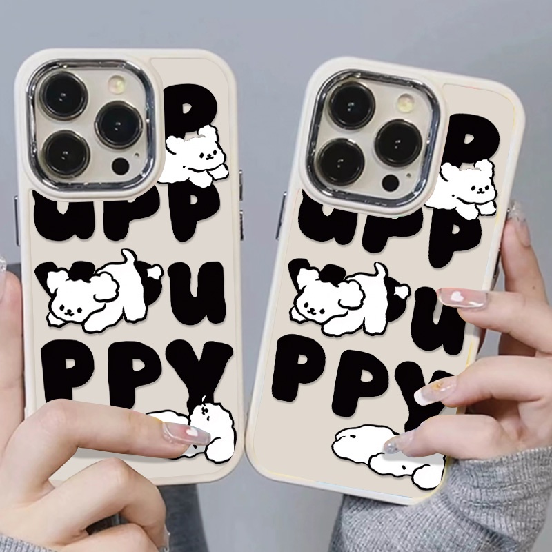 IPHONE Tombol Logam Casing Ponsel Silikon Kompatibel Untuk Iphone14 13 12 11 Pro Max XS X XR 8 +7Plus Casing Lembut Puppy Lucu Shockproof Cover Cell Precticer