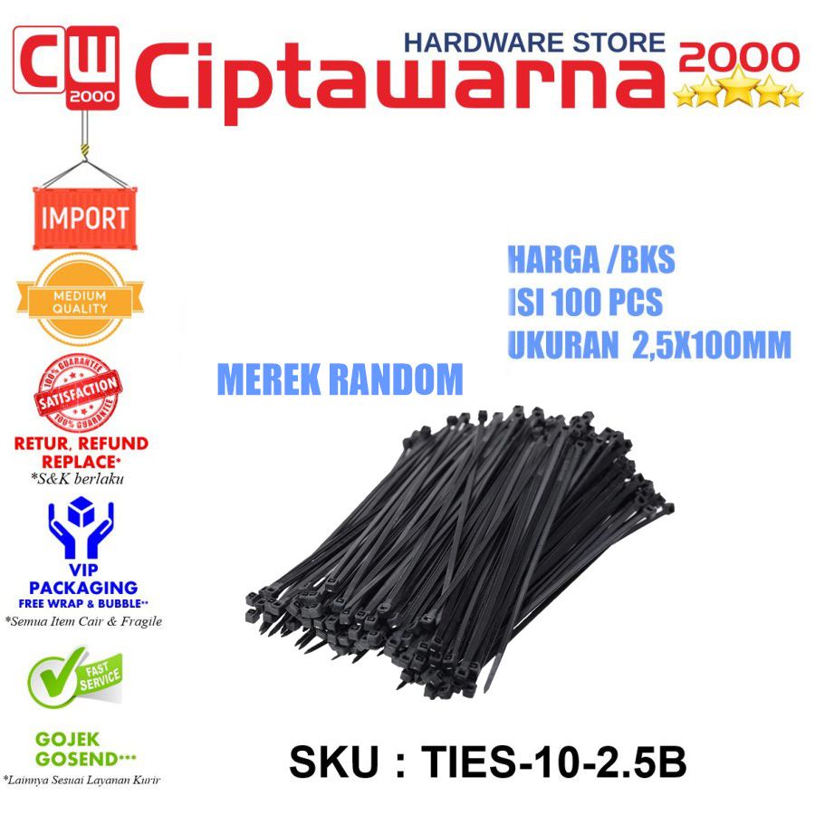 

Kabel Ties Hitam 2,5mm Kabel Tis 10cm isi 100 Pcs