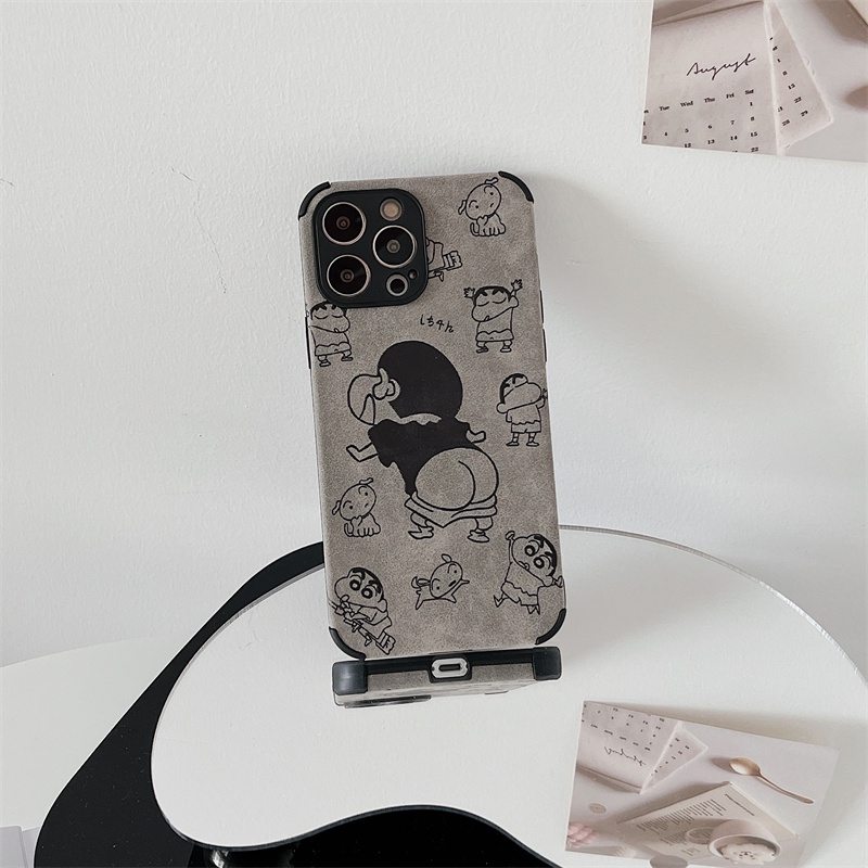 IPHONE Doraemon Jingle Kartun Kucing Lambskin Leather Case Kompatibel Untuk Iphone11 12 13 14 Pro Max XR X XS 7 8 Plus Suede Lembut Shockproof Phone Case Cover