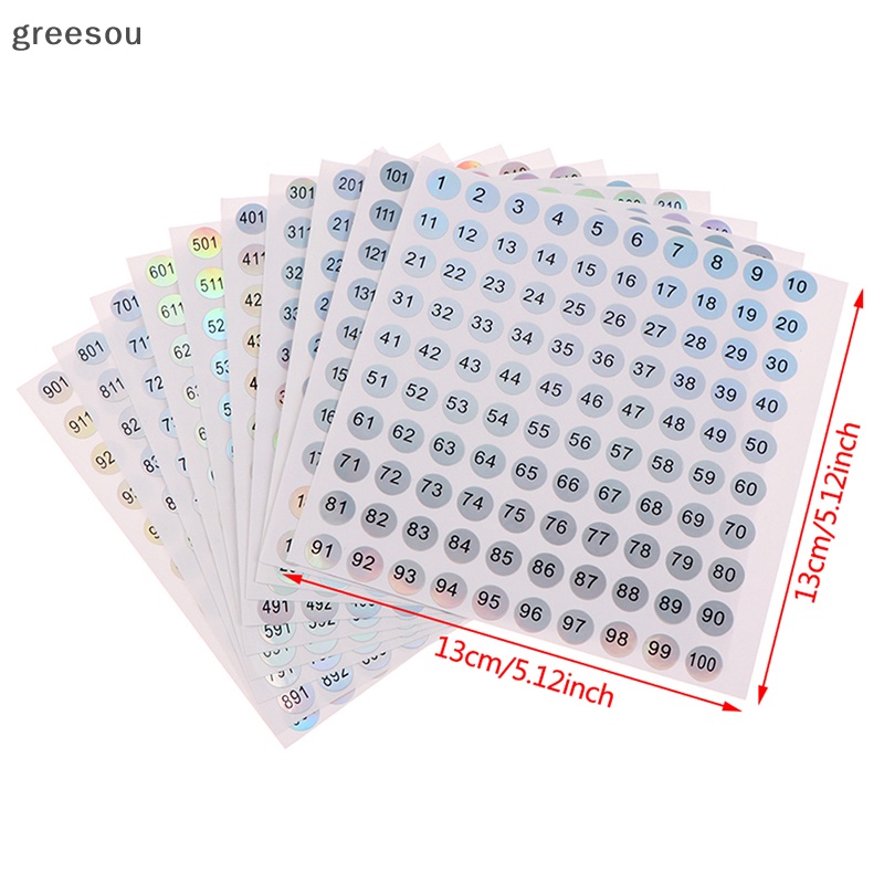 Greesou 1-1000 Bulat Tahan Air Nail Number Stiker Label Digital Self Adhesive Angka ID