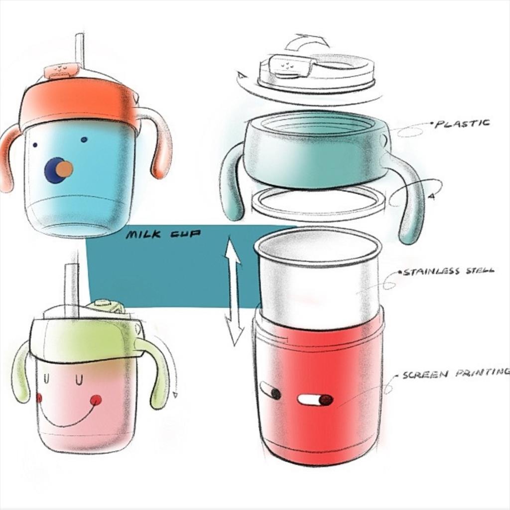 JM0109 Gelas Mug Glass Cup Stainless Emoji Training Cup Gelas Bayi Anak MPASI Baby Glass Slanted Miring Sedotan Straw