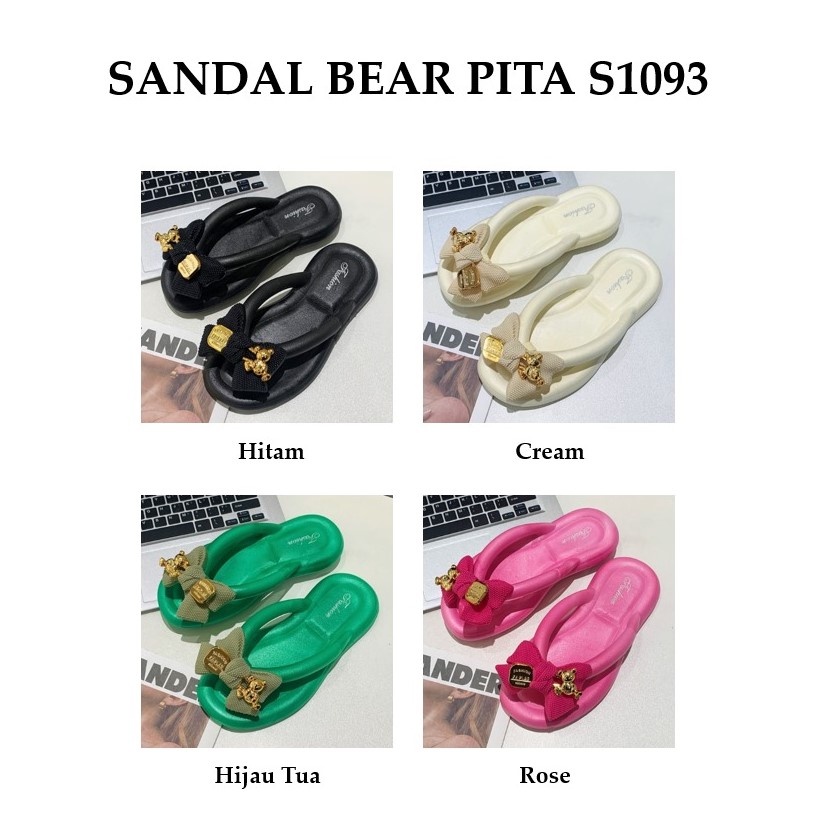 Grosir - S1093 Sendal Jepit Motif Beruang Pita / Sandal Jepit Bear / Sandal Fashion Wanita / Sandal Outdoor