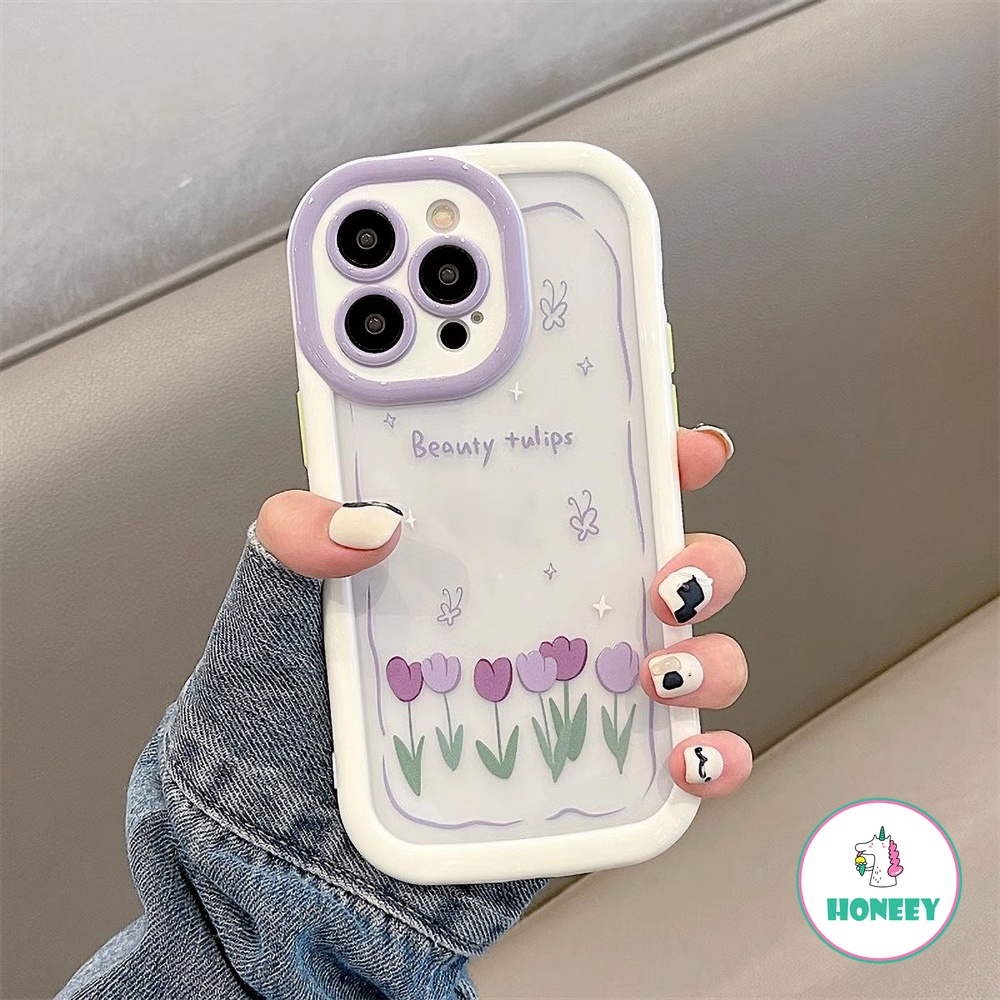 IPHONE Sweet Bingkai Foto Romantis Bunga Putih Casing Ponsel Transparan Kompatibel Untuk Iphone14 13 11 12 Pro Max 14 Pro Cover Lucu