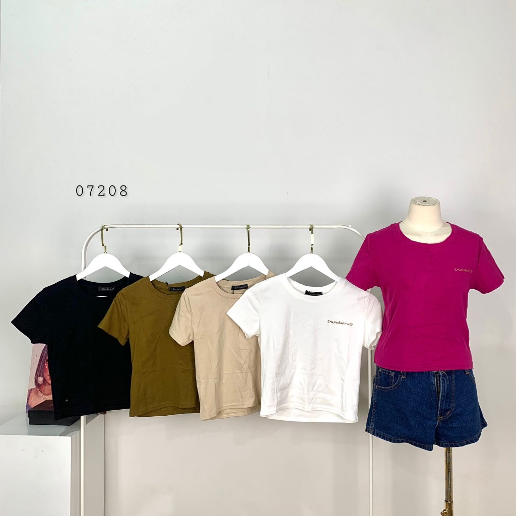 KAOS CROP TEE OBLONG C4LV1N KL31N JEANS TEXT BORDIR PREMIUM IMPORT ATASAN KAOS OBLONG TANGAN PENDEK 