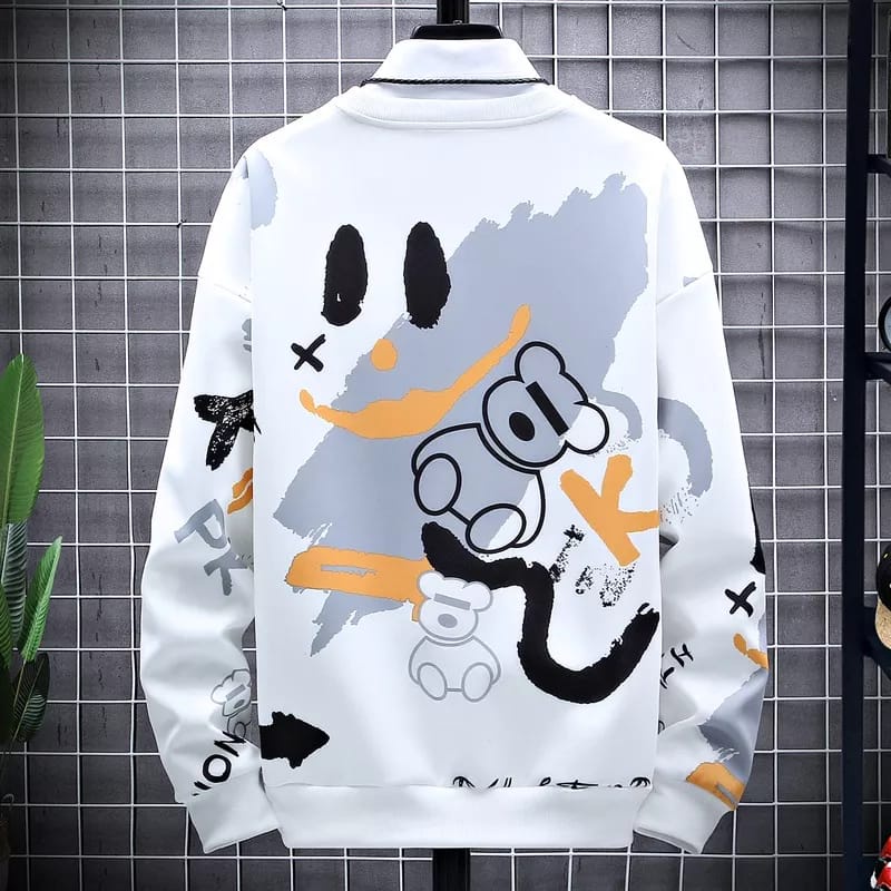 O Neck Bear Outerwear Sweater Pria Matt Fleece Tebal Oblong Crowneck OOTD Casual Daily Korean Street Style Premium
