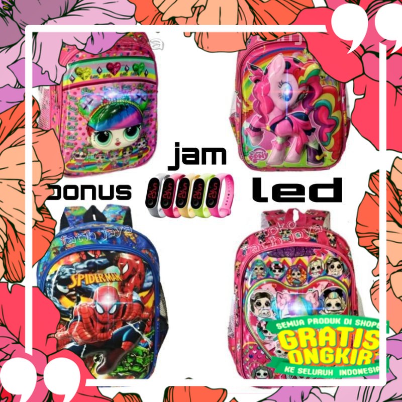 tas nyala -tas anak perempuan - ransel anak nyala - tas anak murah - tas anak laki - tas spiderman/ 