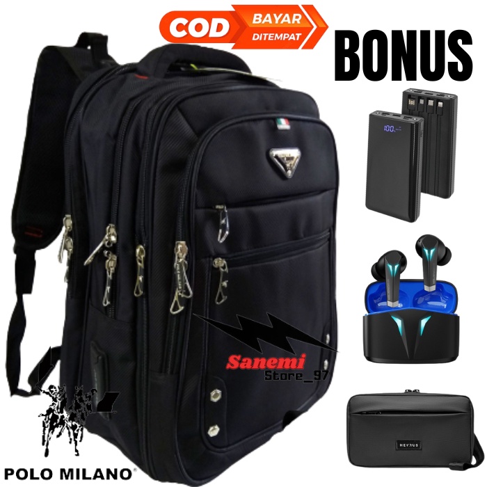 ( BANYAK BONUS ) TAS RANSEL POLO MILANO BackPack ORI IMPORT TAS PRIA TAS JUMBO TAS RANSEL KERJA TAS 