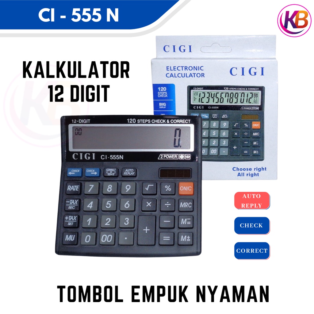 

Kalkulator Energi Matahari dan Baterai / 12 Digit / Cigi C555-N / Auto reply, Check, Correct / Cocok Untuk Kantoran dan Pertokoan / Toko Gemilang