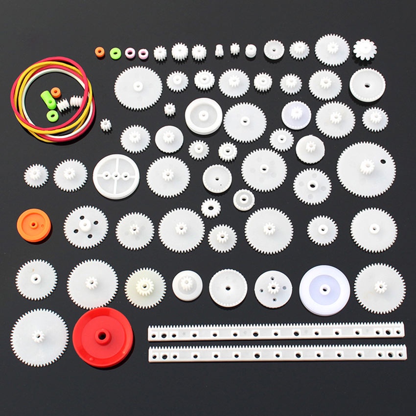 75Pcs/Set Roda Gigi Plastik DIY Robot Arduino - Gear Pulley Spindle Crown Worm Rack Shaft Belt for