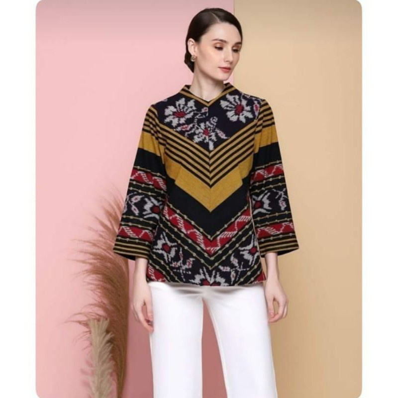 BLOUSE TENUN ETNIK JEPARA ATASAN TENUN BAJU TENUN MOTIF BUNGA KUNING 3