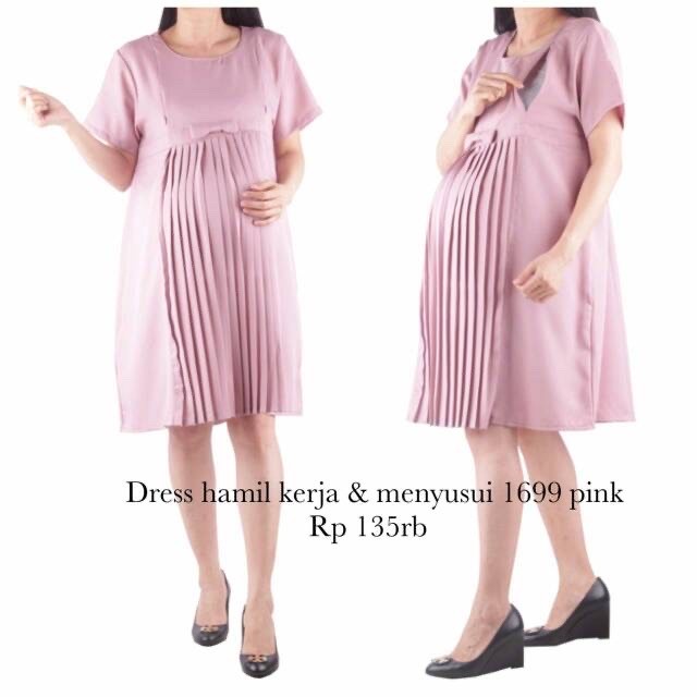 New COD Bajuhamil 1699 baju pesta hamil dress hamil kerja dan menyusui biru - Pink