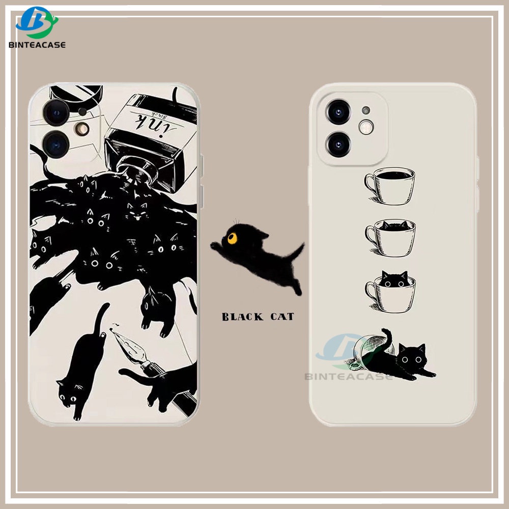 Casing ip iPhone 14 Pro Max14 Plus 13 Pro MAX 13Pro 13ProMax 12 12ProMax 11 11Pro 11ProMax X XS MAX XR SE 2020 6 6S 7 8 Tinta Tea Cup Cat Silikon Lembut Casing Handphone Binteacase