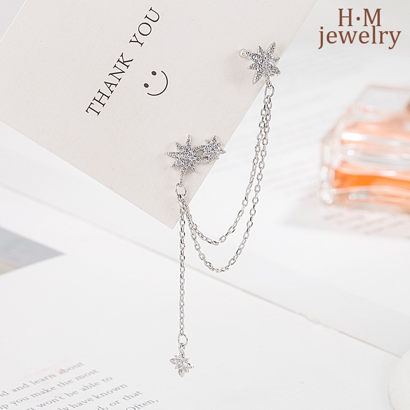 Anting Asimetris Perak S925 2023anting Rumbai Baru Klip Telinga Tanpa Tindik