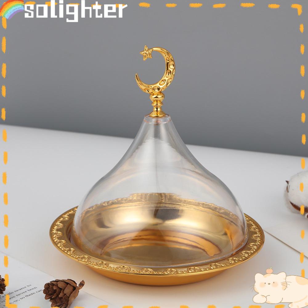 Solighter Gold Cake Plate Mubarak Dengan Tutup Bell Jar Dome Cutlery Tray