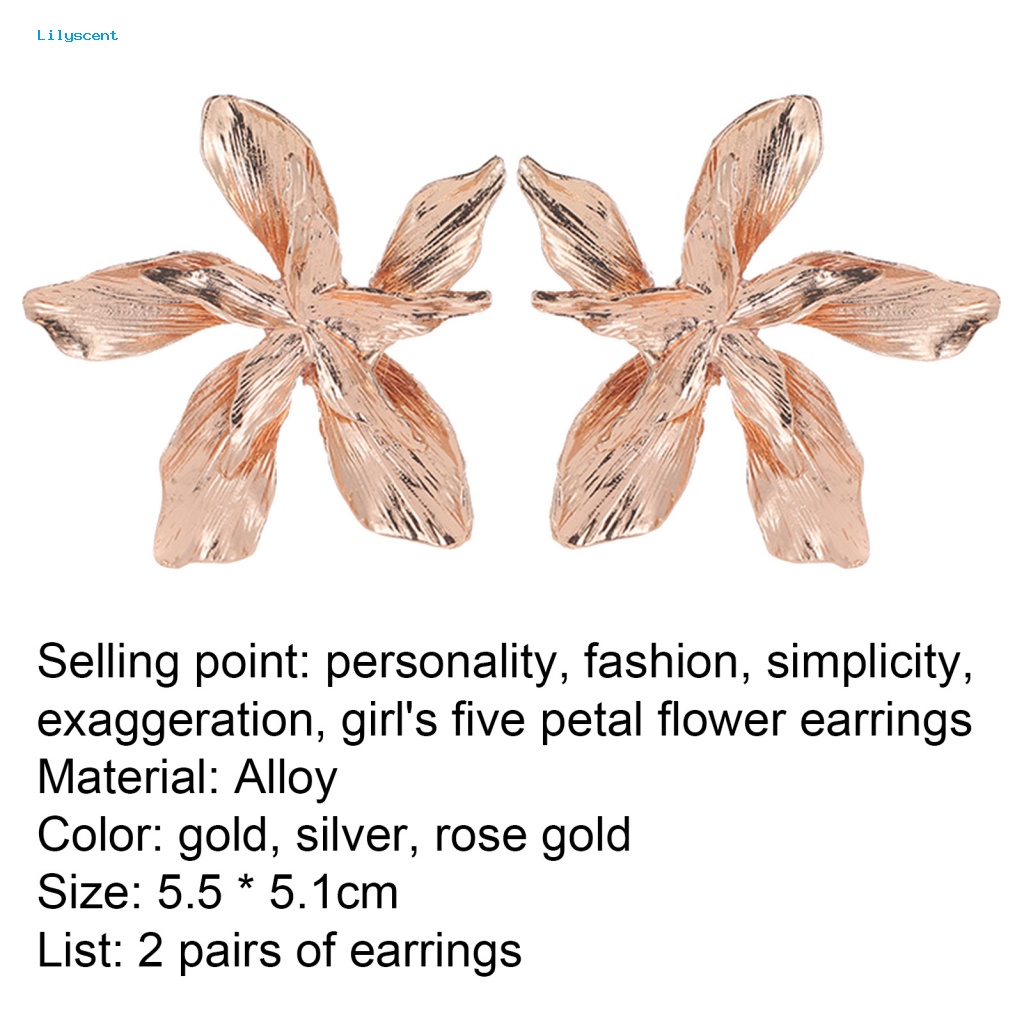 Lilyscent 1pasang Perhiasan Aksesori Ear Stud Untuk Belanja Lima Kelopak Anting Sederhana Manis