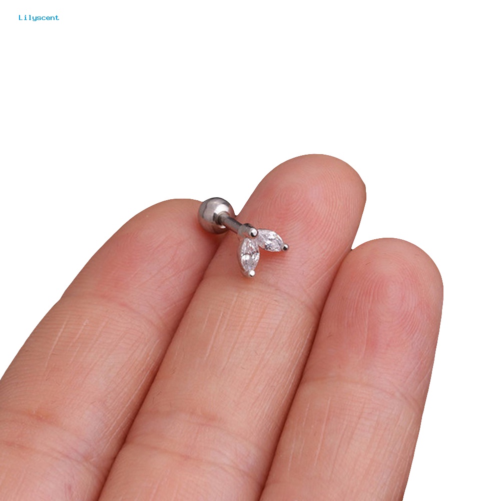 Lilyscent 1Pc Wanita Cubic Zirconia Hias Daun Stud Anting Barbel Tulang Rawan Perhiasan Hadiah