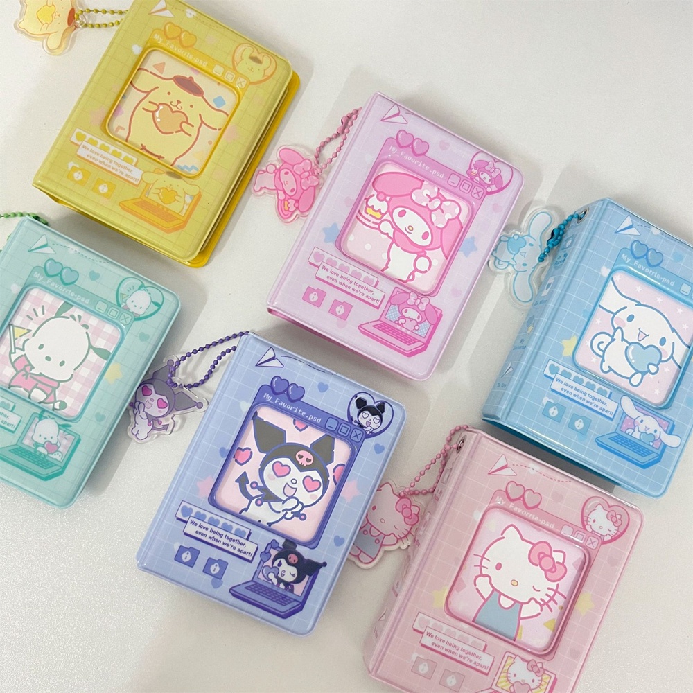 ღ Kawaii Sanrio Card Photo Album Cinnamoroll Melody Kuromi Hello Kitty Photo Storage Book Card Holder Card Binder Cute Gift Home Decoration