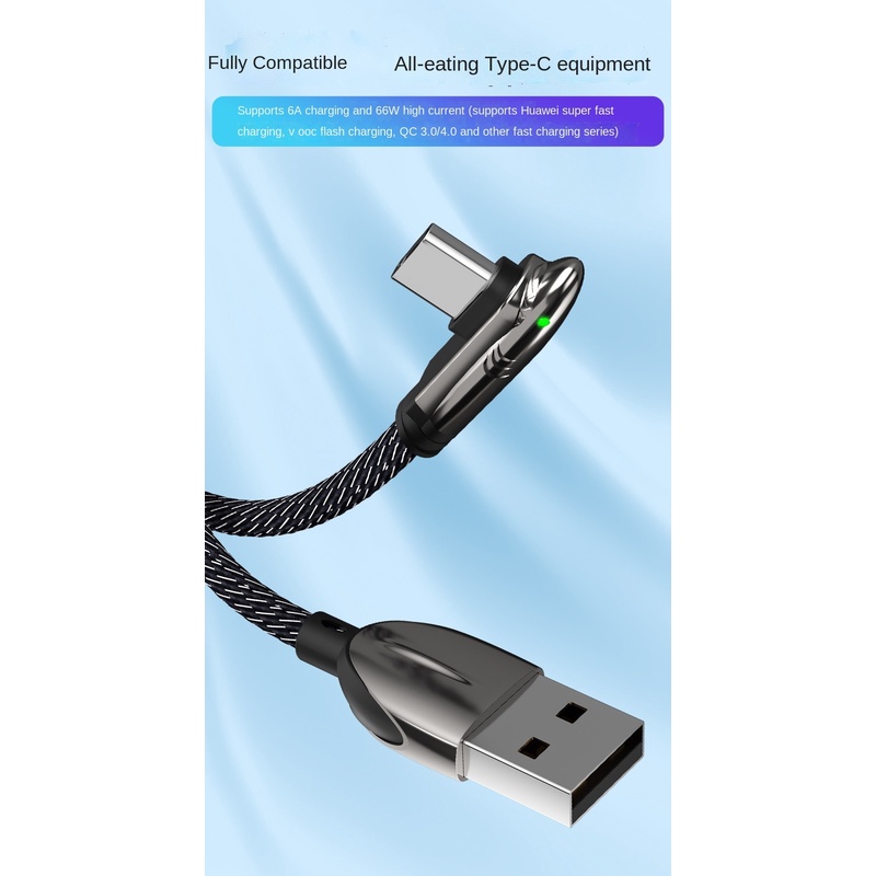 Kabel Data Charge 6A 90derajat Elbow USB C-cable Fast Charging C-Type USB C-cable Type-C Untuk Ponsel Samsung