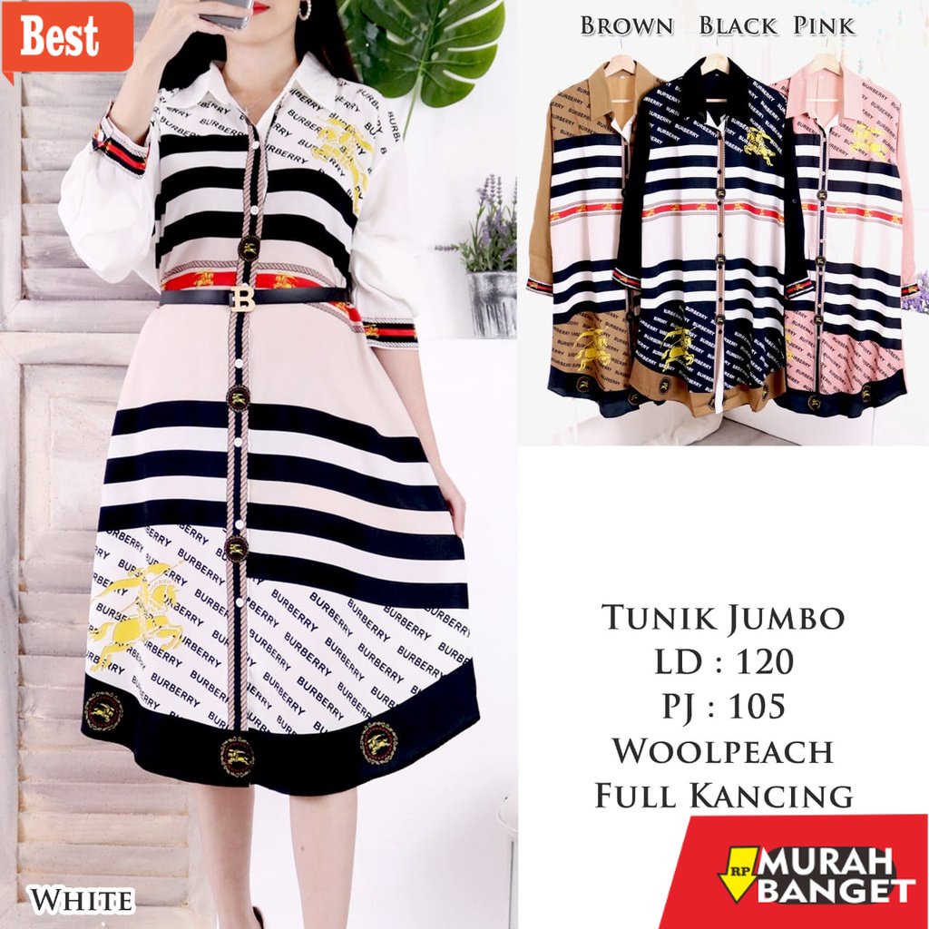 Tunik jumbo terbaru untuk wanita- Tunik Burberry Jumbo Import #TK110