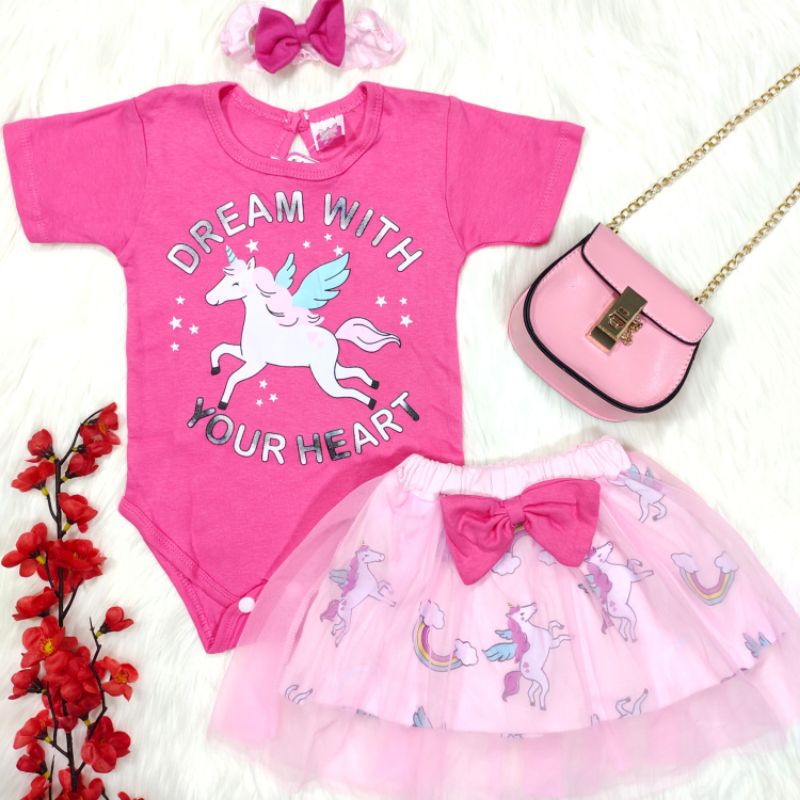 Baju setelan jumper rok bandana 0-8 bulan fashion bayi cewek perempuan murah