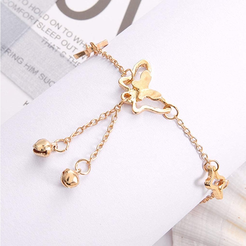 Gelang Kaki Gelang Wanita Rumbai Kaki Link Wanita Stainless Steel Link Foot Jewellery Fashion Bell Rumbai Gelang Kaki Emas Kupu-Kupu Liontin Kaki Rantai Pantai Gelang Kaki