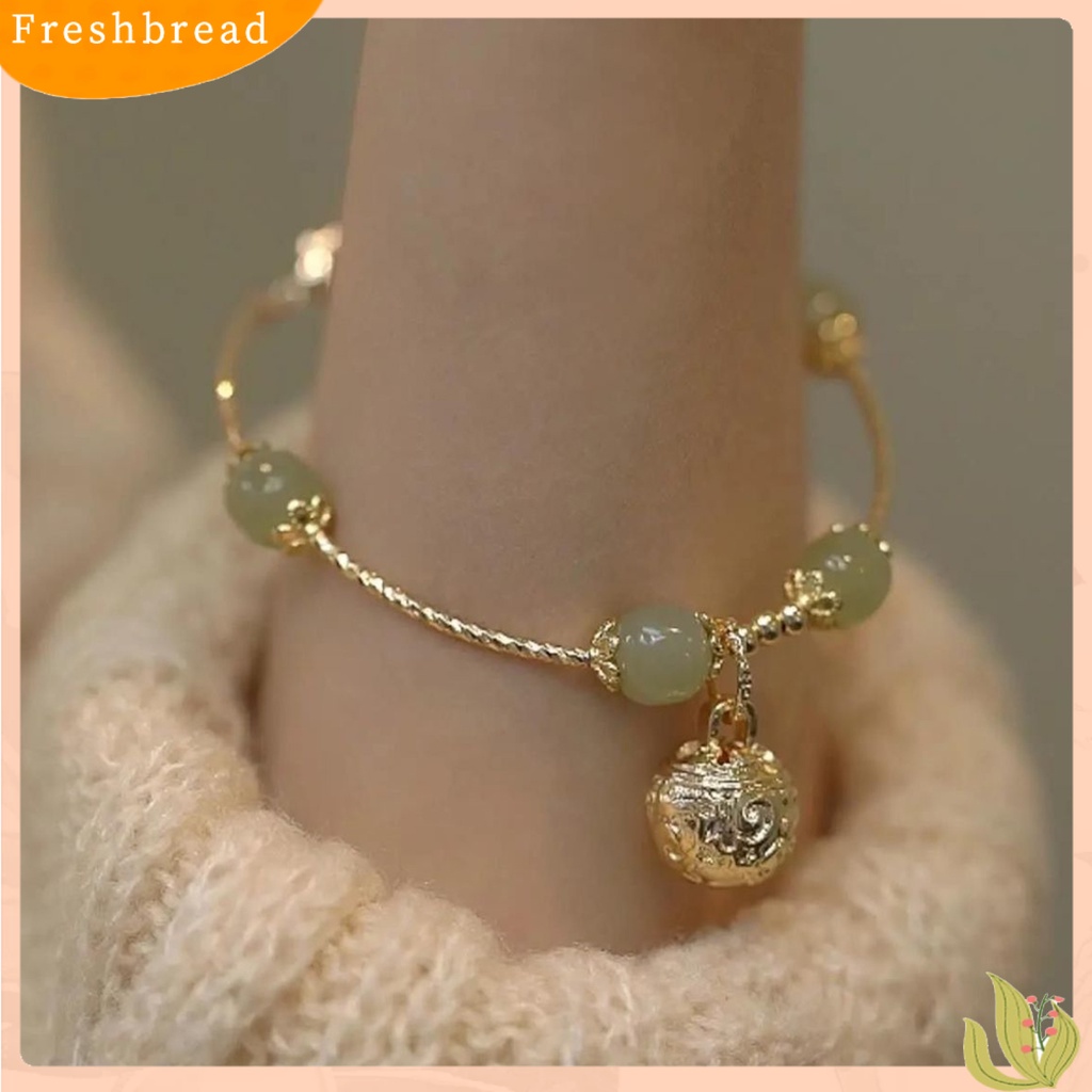 &lt; Freshbread &gt; Wanita Gelang Vintage Manik-Manik Elegan Hias All-match Perhiasan Hadiah Sidang Bell Pesona Temperamen Imitasi Hetian Giok Wanita Bangle Untuk Pacar