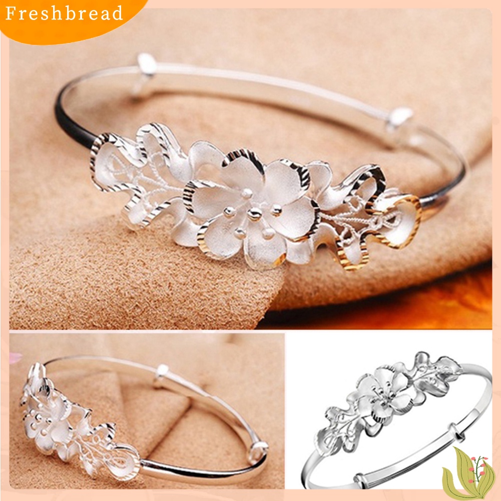 &lt; Freshbread &gt; Fashion Bunga Adjustable Cuff Bangle Woman Perak Disepuh Gelang Tangan Perhiasan