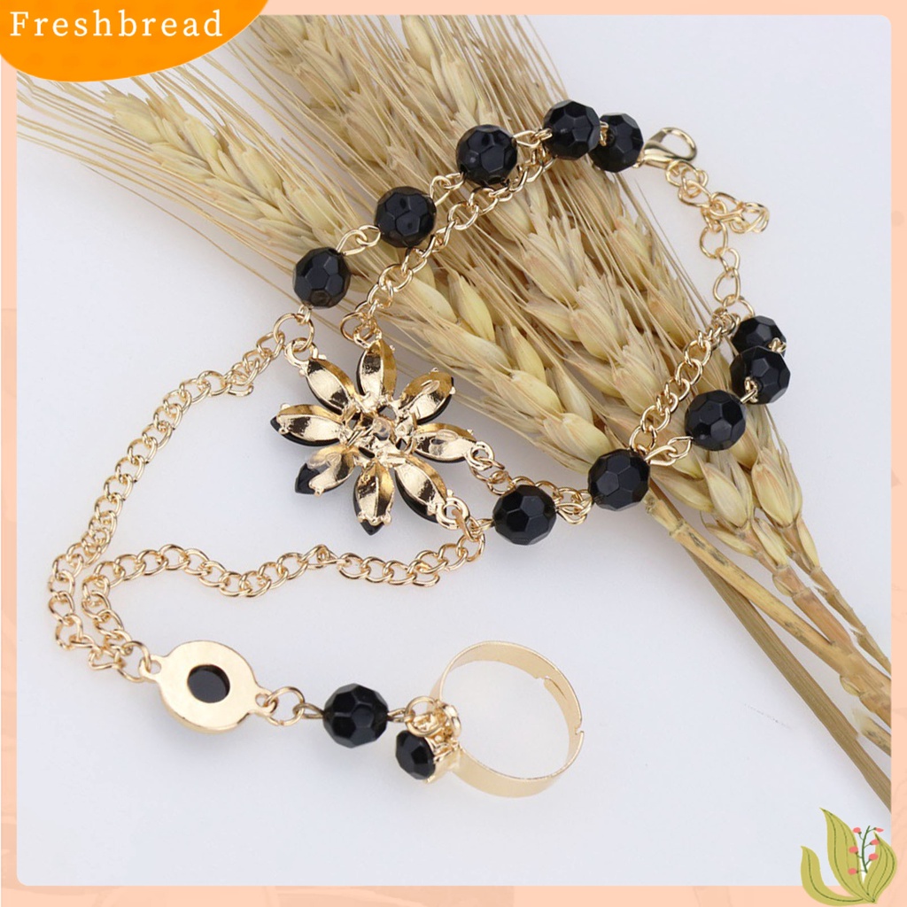 &lt; Freshbread &gt; Bentuk Bunga Mewah Tangan Harness Gelang Wanita Adjustable Jari Cincin Gelang Fashion Perhiasan