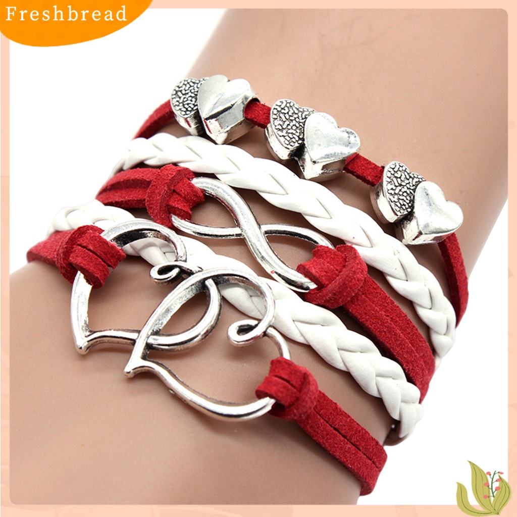 &lt; Freshbread &gt; Gelang Beberapa Lapisan Anti-Alergi Aksesoris Fashion Buatan Tangan Cinta Besar Hati Liontin Braided Bracelet Untuk Pakaian Sehari-Hari