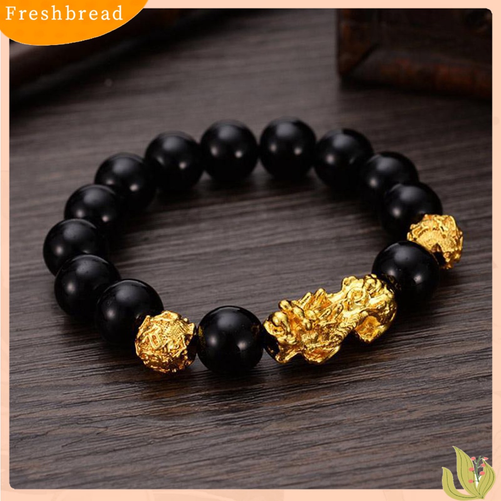 &lt; Freshbread &gt; Halus Sederhana Unisex Gelang Hadiah Manik-Manik Obsidian Imitasi Pasukan Berani Gelang Keberuntungan Untuk Pakaian Sehari-Hari