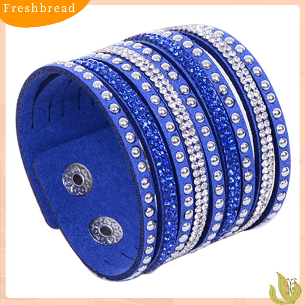 &lt; Freshbread &gt; Wanita Multilayer Rivet Berlian Imitasi Beludru Manset Bangle Gelang Gelang Hadiah