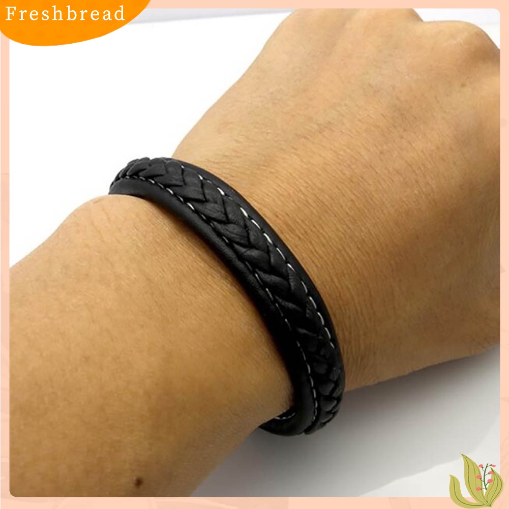 &lt; Freshbread &gt; Fashion Pria Warna Solid Dikepang ic Gesper Gesper Cuff Gelang Bangle Hadiah