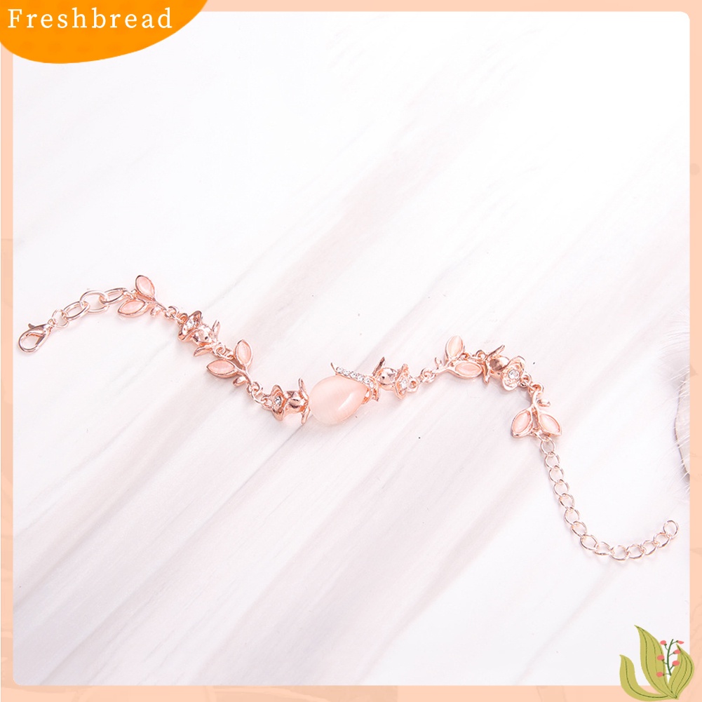 &lt; Freshbread &gt; Fashion Buatan Opal Hias Daun Gelang Wanita Pesta Bangle Perhiasan Hadiah