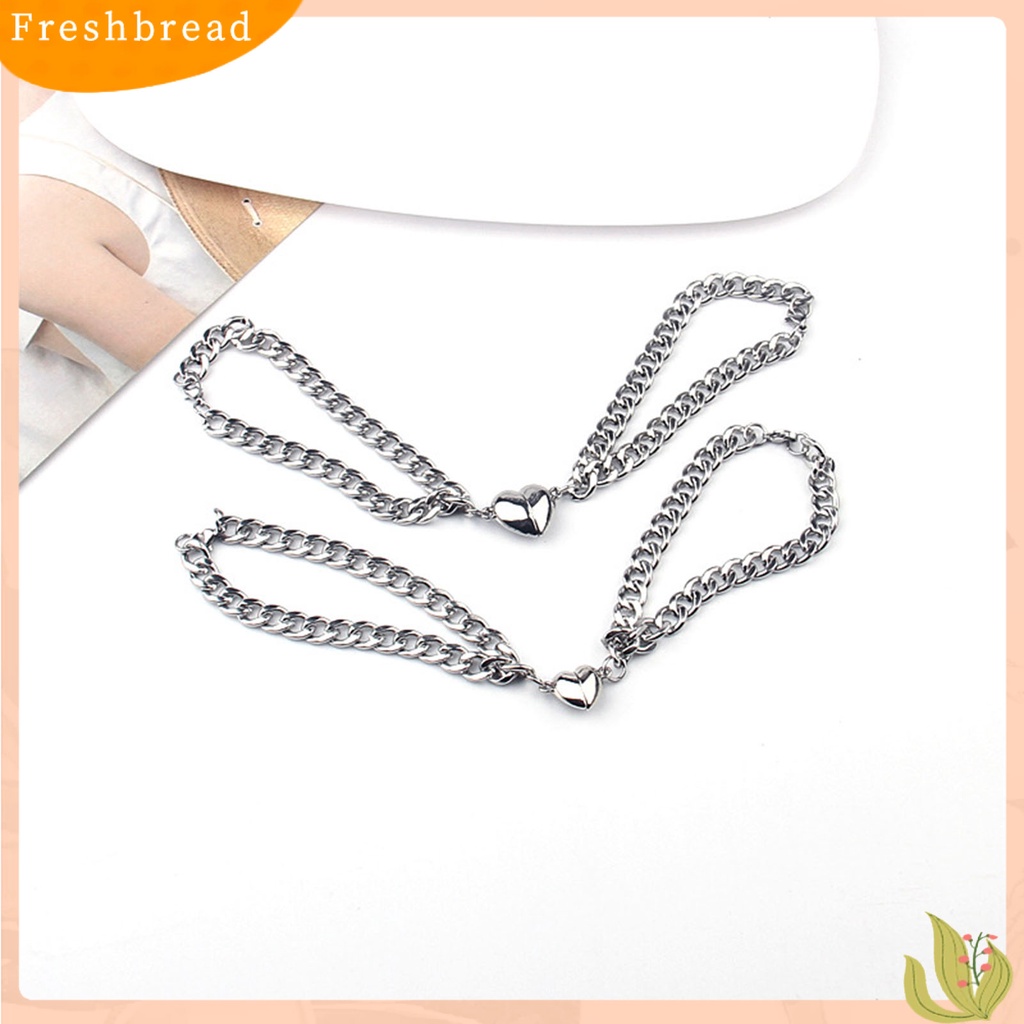 &lt; Freshbread &gt; 2Pcs Gelang Kekasih ic Adjustable Gelang Atraksi Hati Voguish Bahan Stainless Steel Untuk Pesta