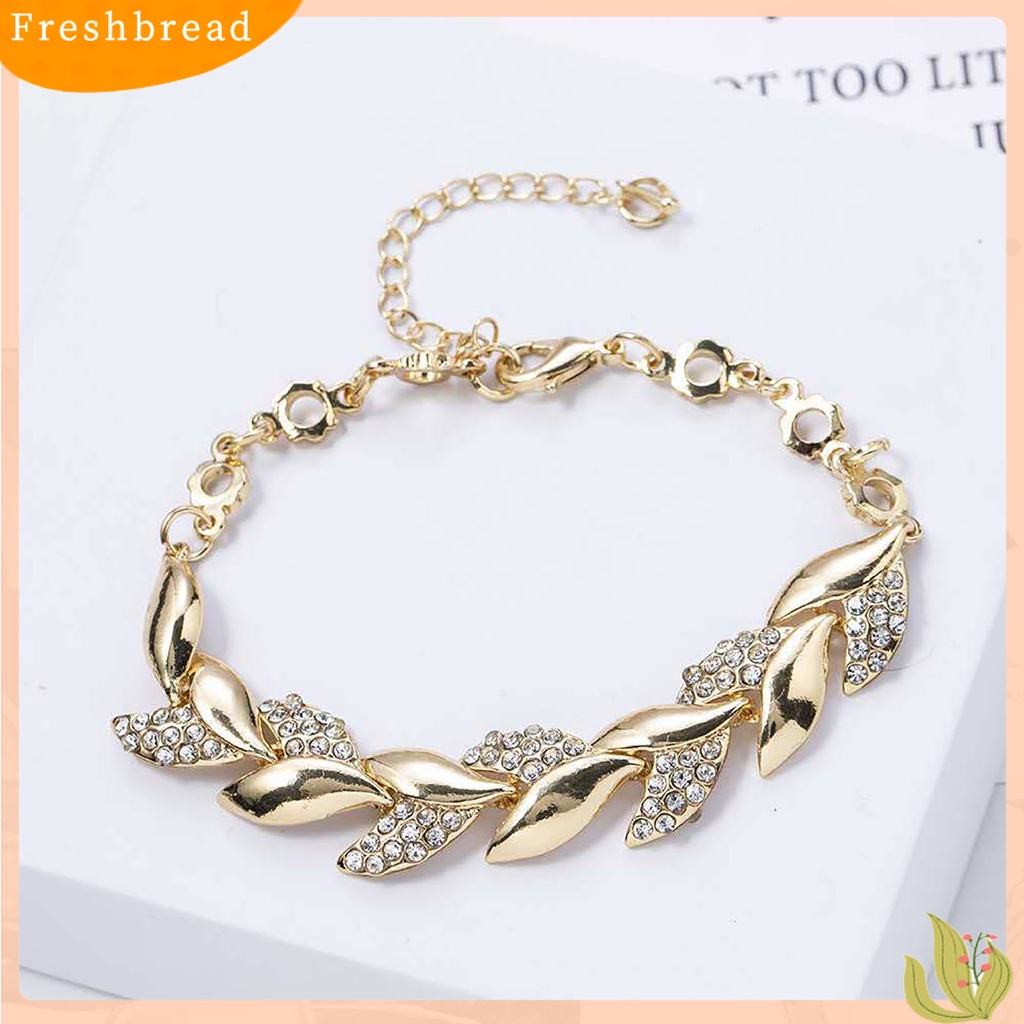 &lt; Freshbread &gt; Gelang Berlian Imitasi Daun Emas Adjustable Bangle Daun Elegan Untuk Wanita