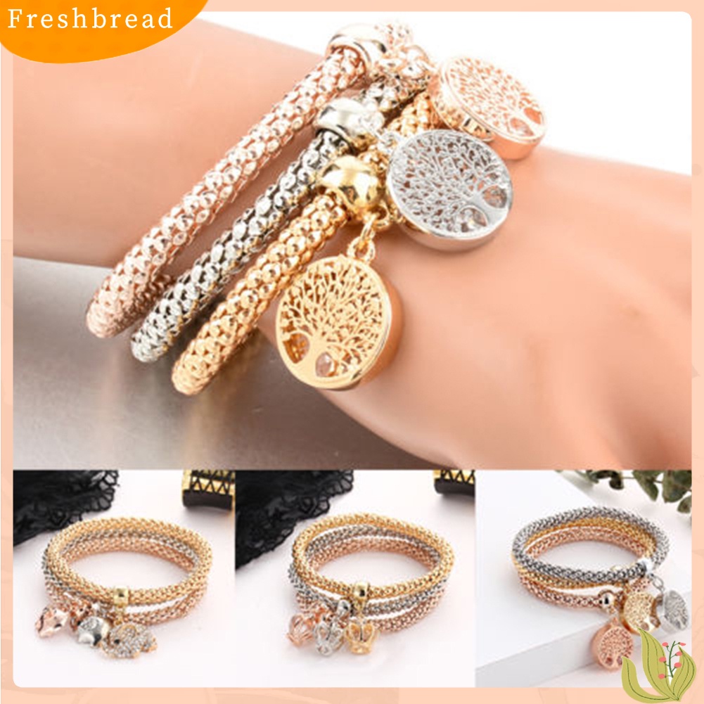 &lt; Freshbread &gt; 3Pcs/Set Wanita Fashion Burung Hantu Pohon Gelang Berlian Imitasi Liontin Bangle Perhiasan Hadiah