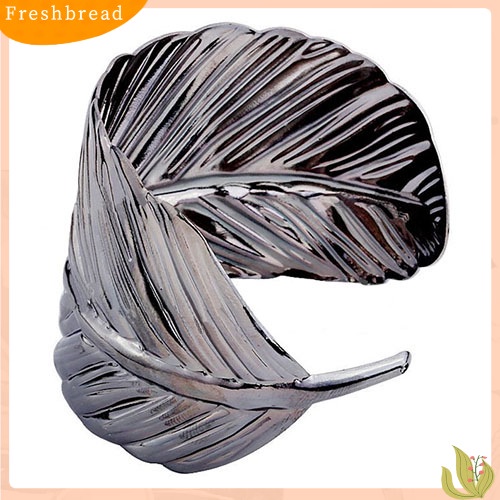 &lt; Freshbread &gt; Fashion Wanita Bangle Lebar Manset Dibuka Logam Bentuk Daun Gelang Perhiasan