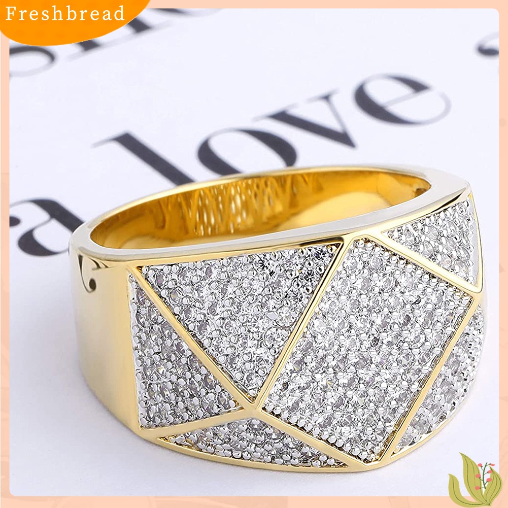 < Freshbread > Fashion Pria Geometris Berlian Imitasi Bertatahkan Jari Cincin Pesta Perjamuan Perhiasan Hadiah