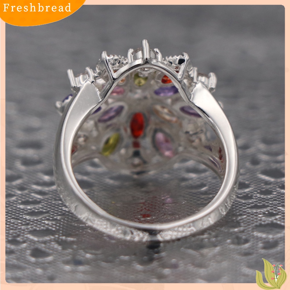 &lt; Freshbread &gt; Wanita Multicolor Cubic Zirconia Bertatahkan Cincin Pernikahan Pertunangan Perhiasan Hadiah