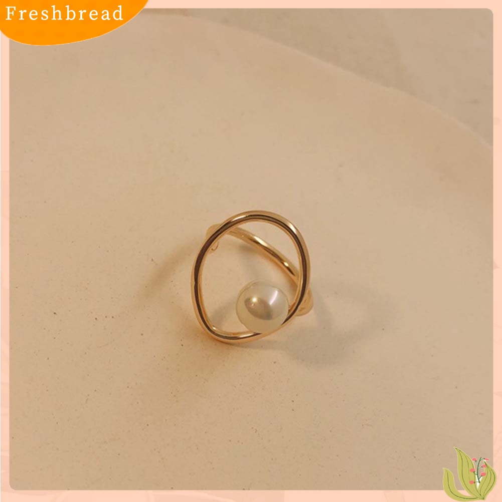 &lt; Freshbread &gt; Fashion Wanita Mutiara Imitasi Bulat Berongga Geometris Jari Cincin Pesta Perhiasan Hadiah