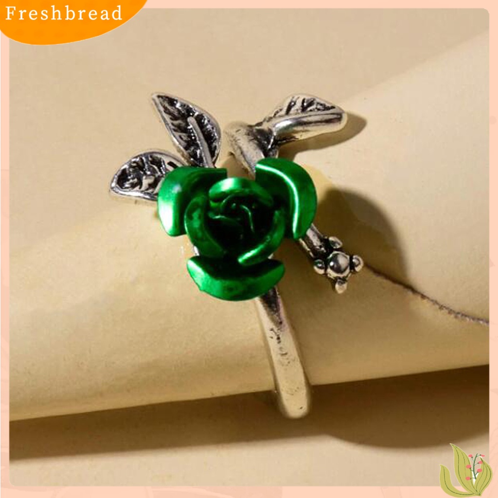 &lt; Freshbread &gt; Cincin Tunangan Two-tone Tipis Tembaga Wanita Bunga Mawar Daun Cincin Perhiasan Aksesoris