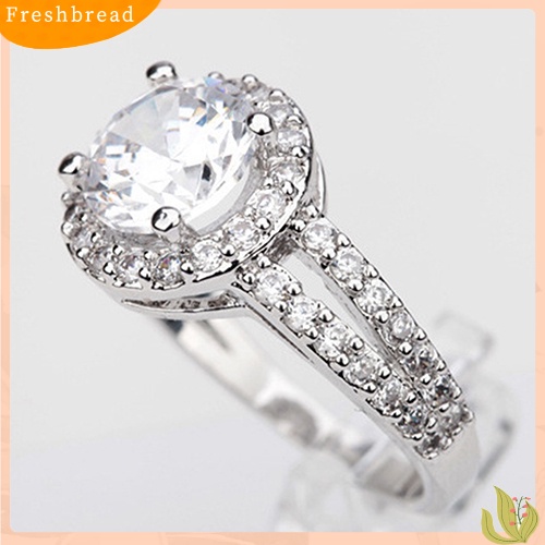 &lt; Freshbread &gt; Permata Zirconia Hias Perak Disepuh Cincin Mewah Pesta Pernikahan Hadiah Jari Perhiasan