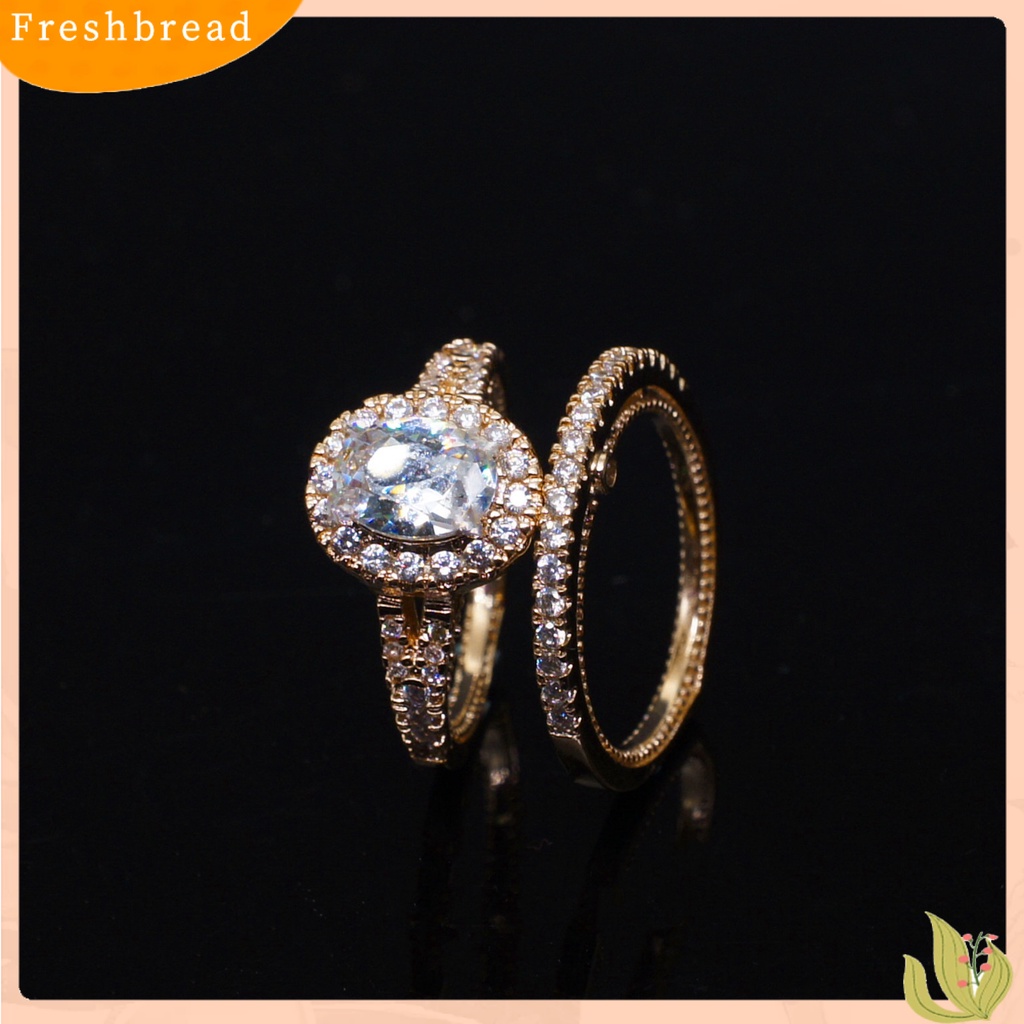 &lt; Freshbread &gt; 2Pcs Wanita Cincin Vintage Mengkilap Elektroplating Geometris Berkilau Dekorasi Duawarna Telur Angsa Permata Imitasi Pernikahan Pertunangan Cincin Perhiasan Hadiah Untuk Anniversary