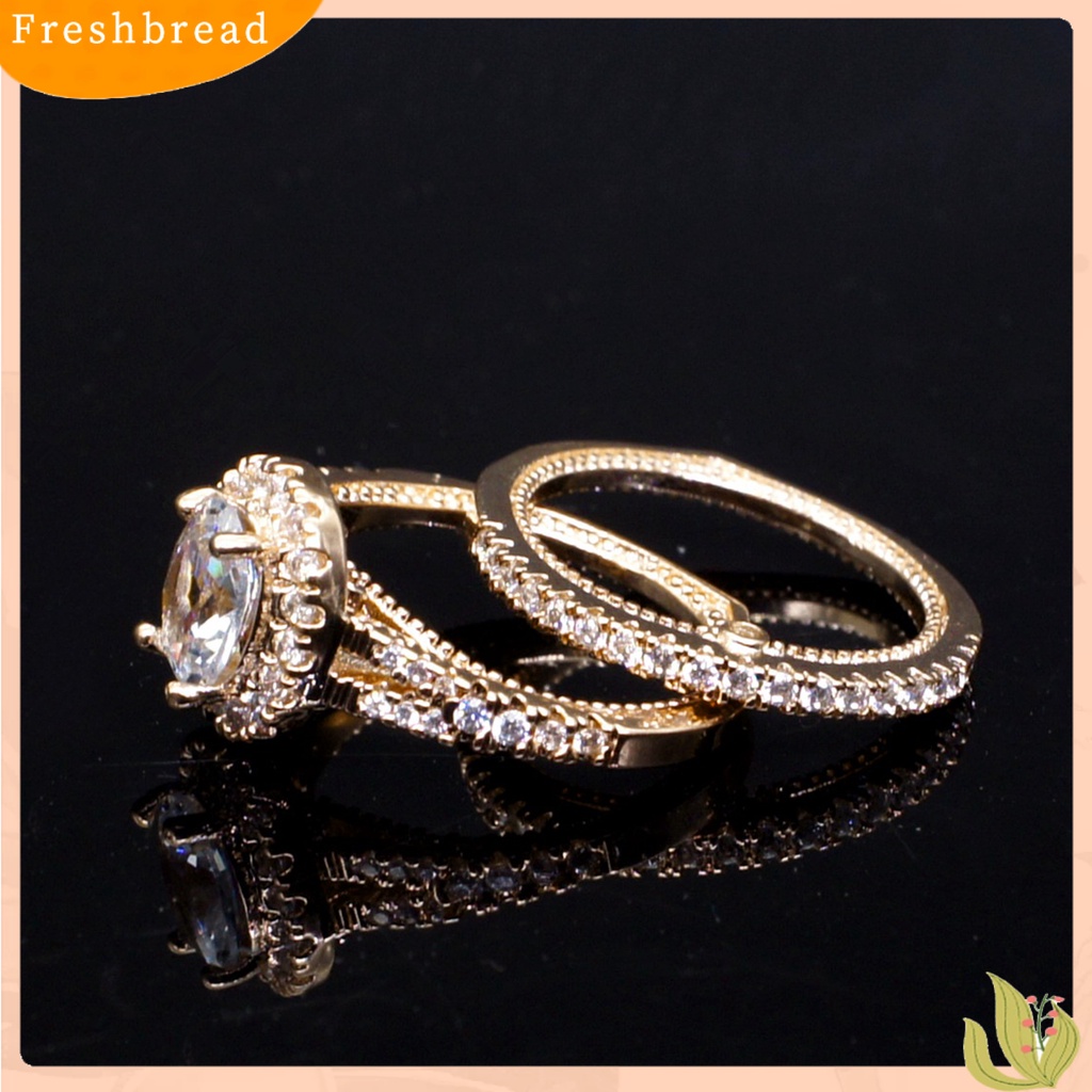 &lt; Freshbread &gt; 2Pcs Wanita Cincin Vintage Mengkilap Elektroplating Geometris Berkilau Dekorasi Duawarna Telur Angsa Permata Imitasi Pernikahan Pertunangan Cincin Perhiasan Hadiah Untuk Anniversary