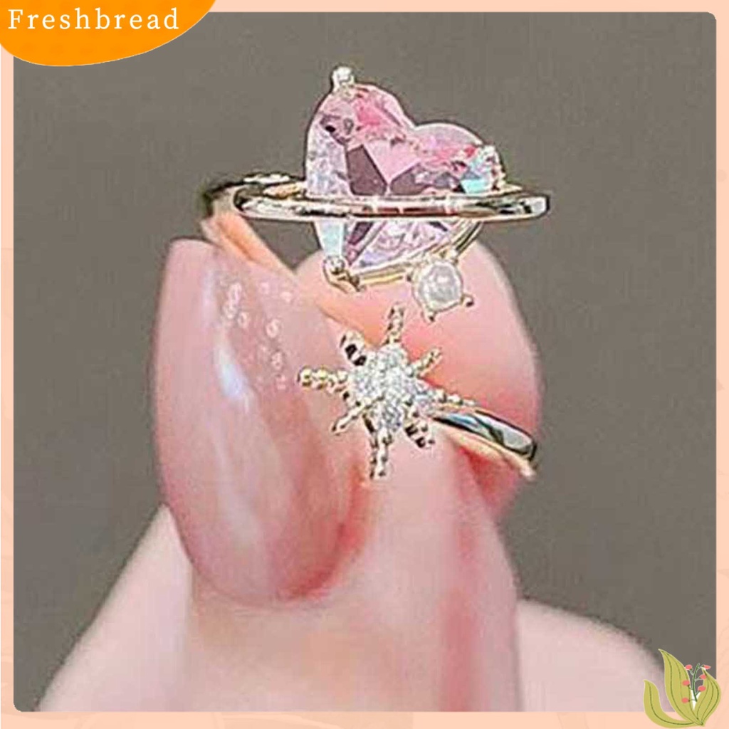 &lt; Freshbread &gt; Cincin Wanita Bentuk Hati Berlian Imitasi Mengkilap Opening Wedding Circlet Untuk Ulang Tahun