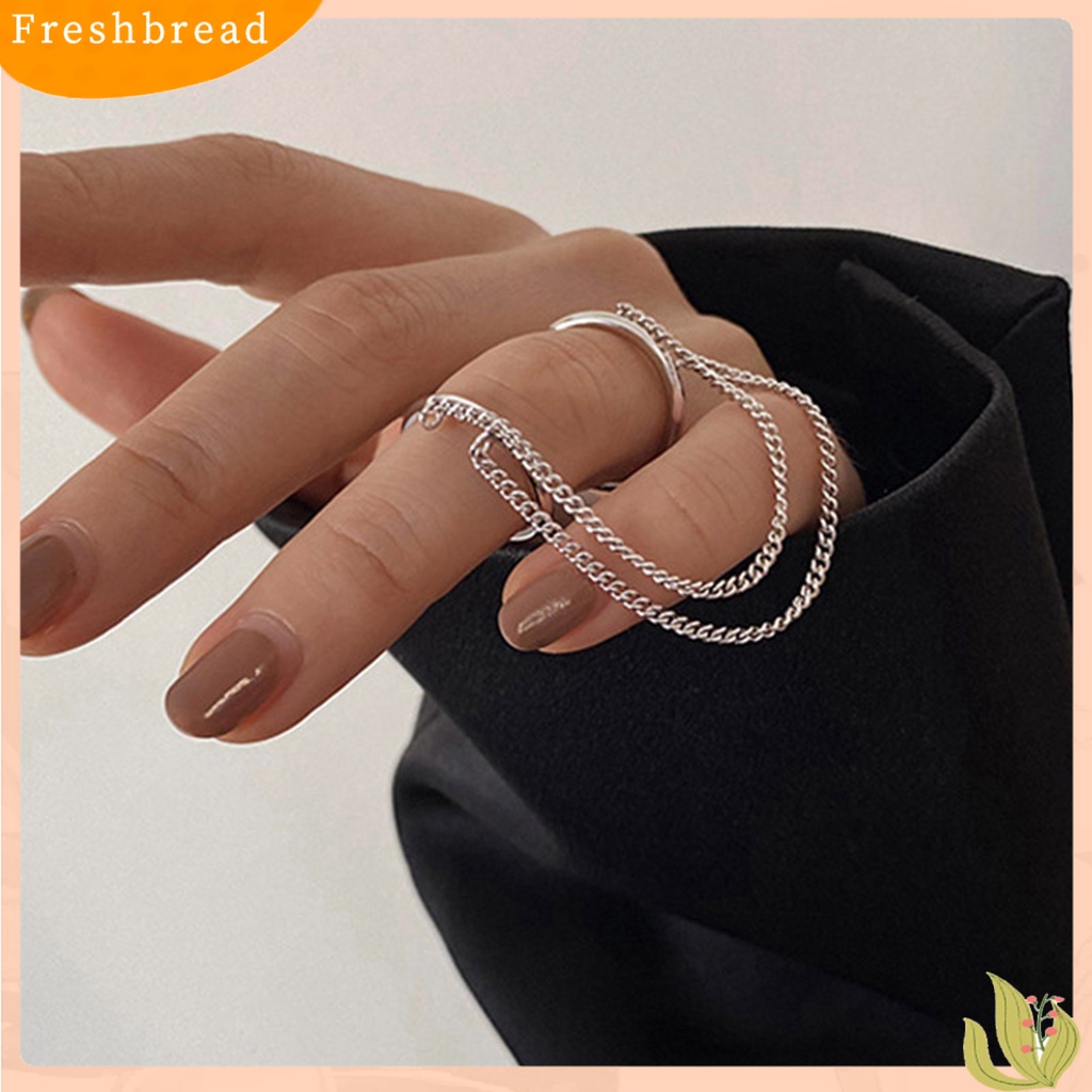 &lt; Freshbread &gt; Cincin Rantai Jari Ganda Dapat Ditumpuk Adjustable Unisex Dua Lapisan Pembukaan Rantai Cincin Perhiasan Hadiah