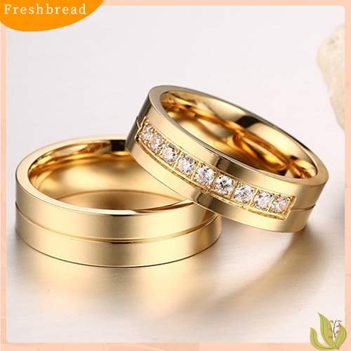 &lt; Freshbread &gt; 1Pc Fashion Titanium Steel Lover Ring Cincin Pasangan Berlapis Emas Untuk Pria Wanita