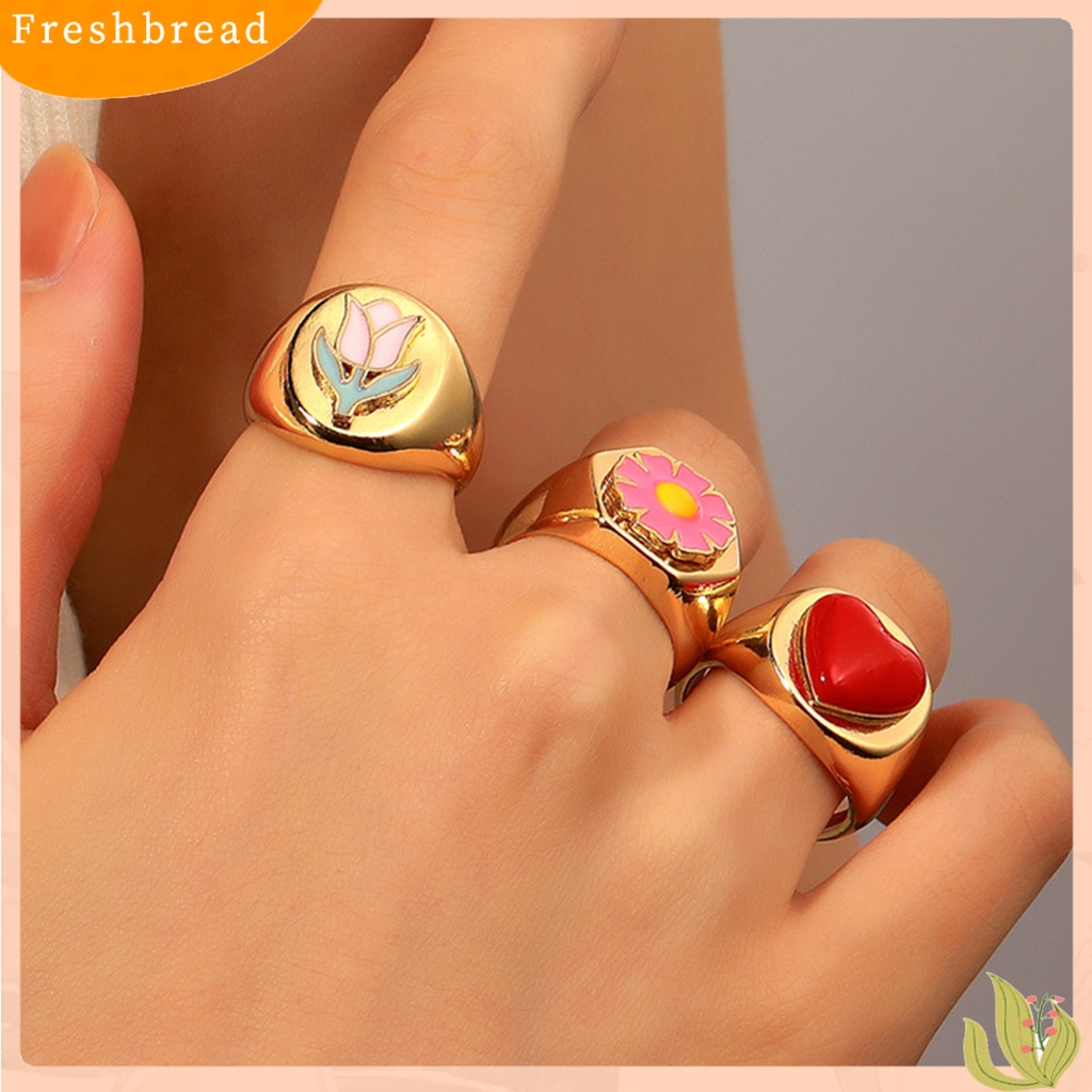 &lt; Freshbread &gt; Wanita Cincin Geometris Electroplating Vintage Menawan All-match Hadiah Hias Cinta Hati Bunga Enamel Jari Cincin Pesona Perhiasan Untuk Pakaian Sehari-Hari